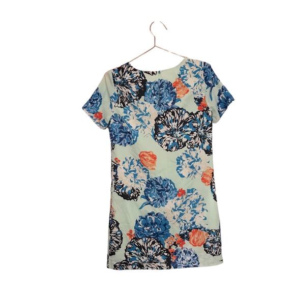 J. Crew Floral Lined Teal/Blue/Orange Shift Dress - Size 0 - Picture 2 of 6